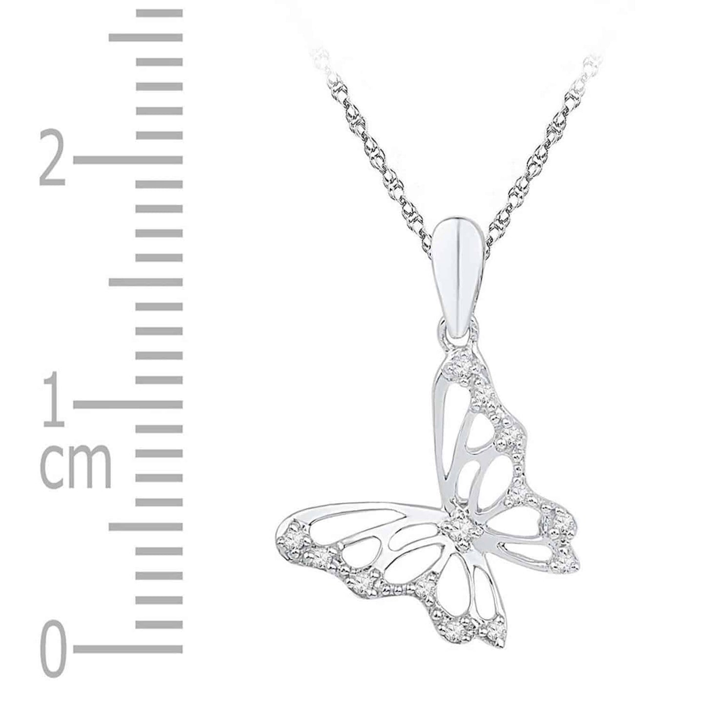 0.05CTW Natural Diamond 10K Gold Yellow White Butterfly Pendant 0.9"
