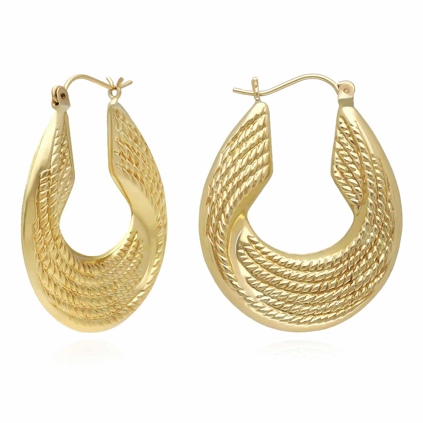 10K Yellow Gold Woven Ropes Textured Hoop Earrings 35mm
