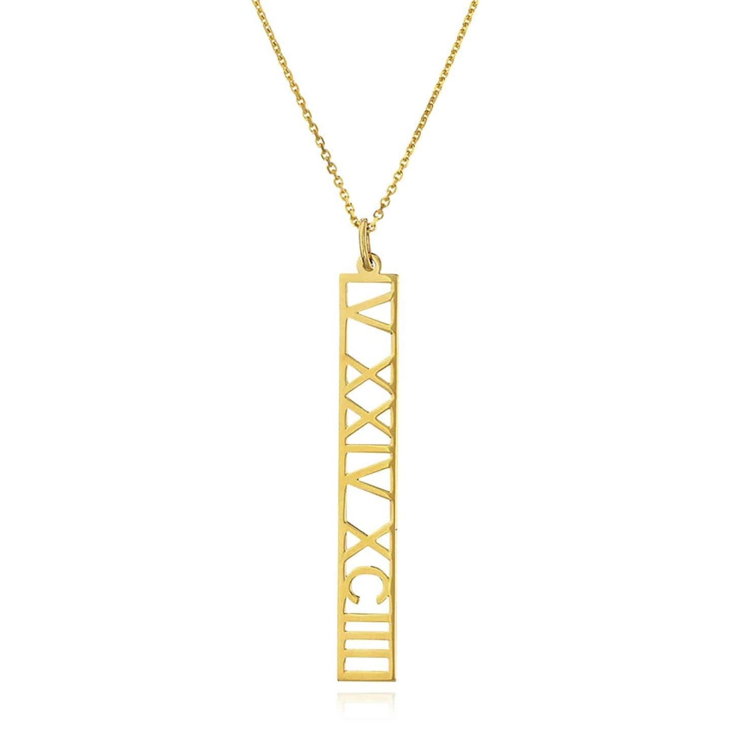 Customizable 14K Yellow Gold White Rose Vertical Nameplate 14"-18" Adjustable Necklace