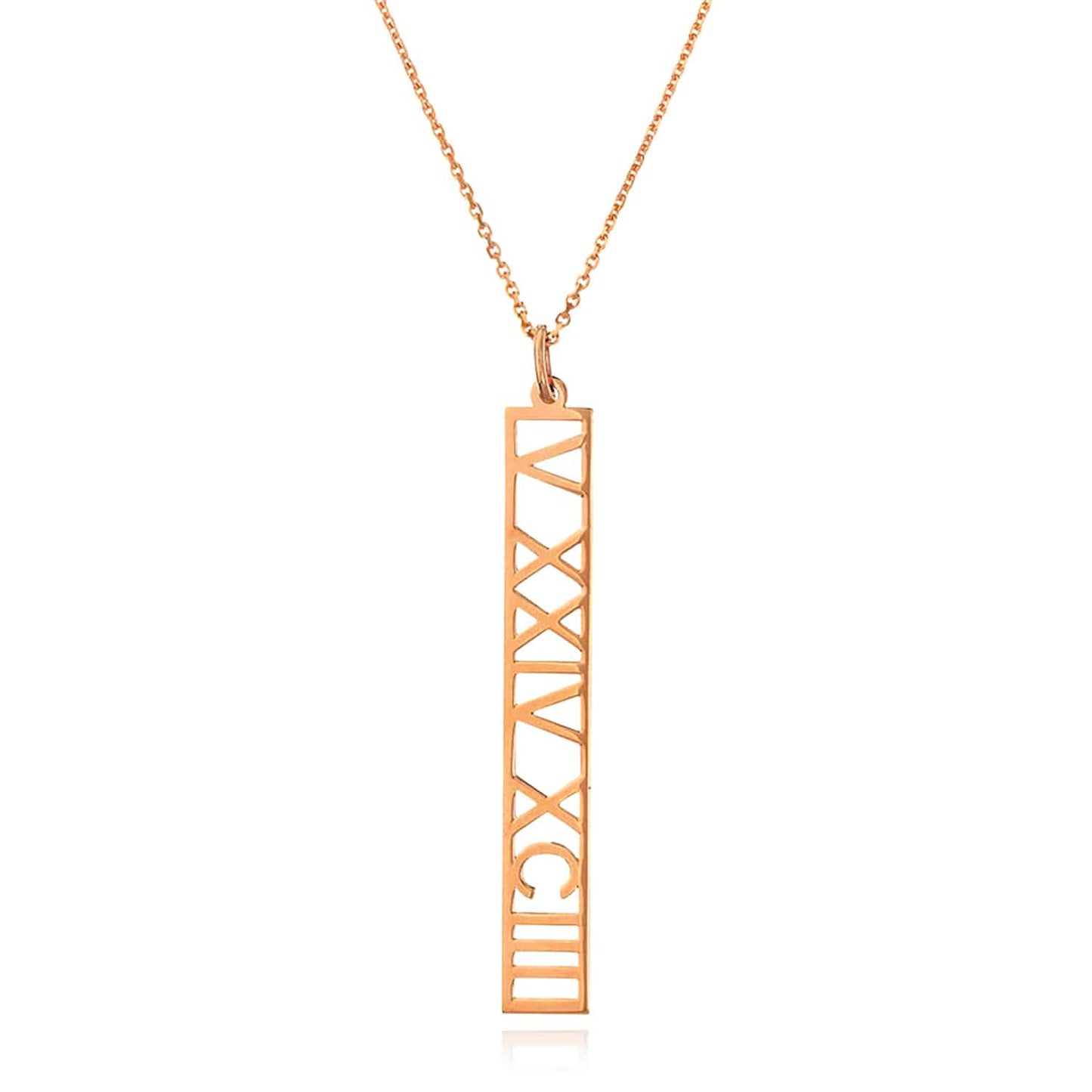 Customizable 14K Yellow Gold White Rose Vertical Nameplate 14"-18" Adjustable Necklace