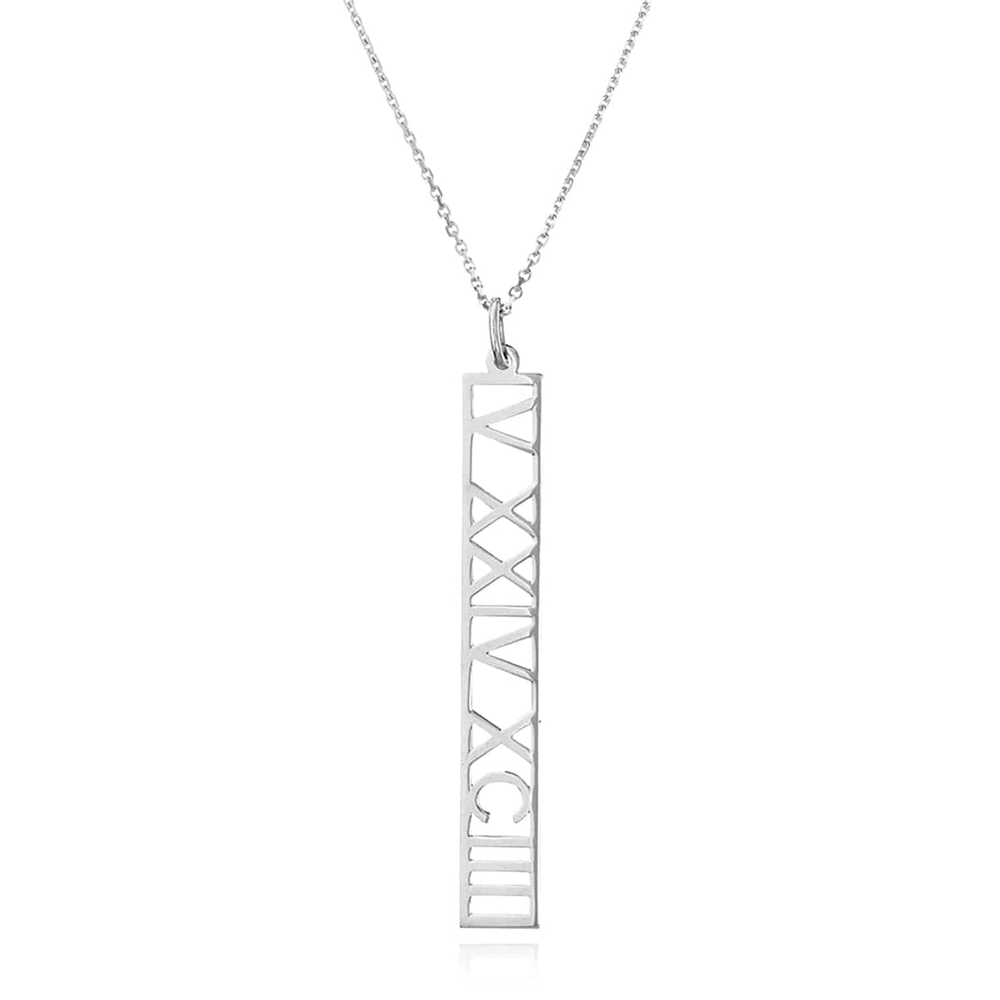 Customizable 14K Yellow Gold White Rose Vertical Nameplate 14"-18" Adjustable Necklace