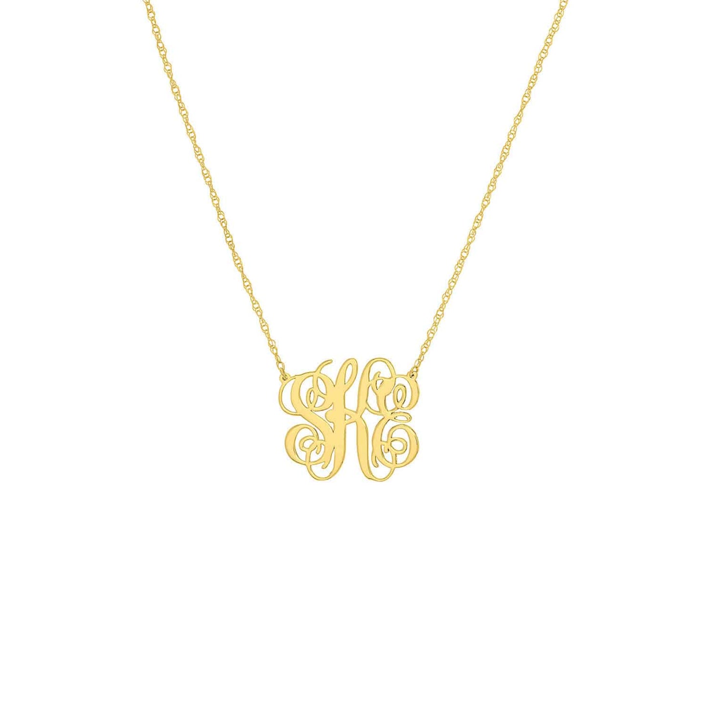 Personalized 14K Real Gold Script Monogram Nameplate Pendant Necklace