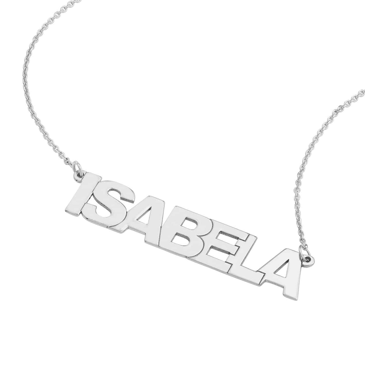 Customizable 14K Yellow White Rose Gold Block Font Nameplate Necklace (Solid Links) 14"-18" Adjustable