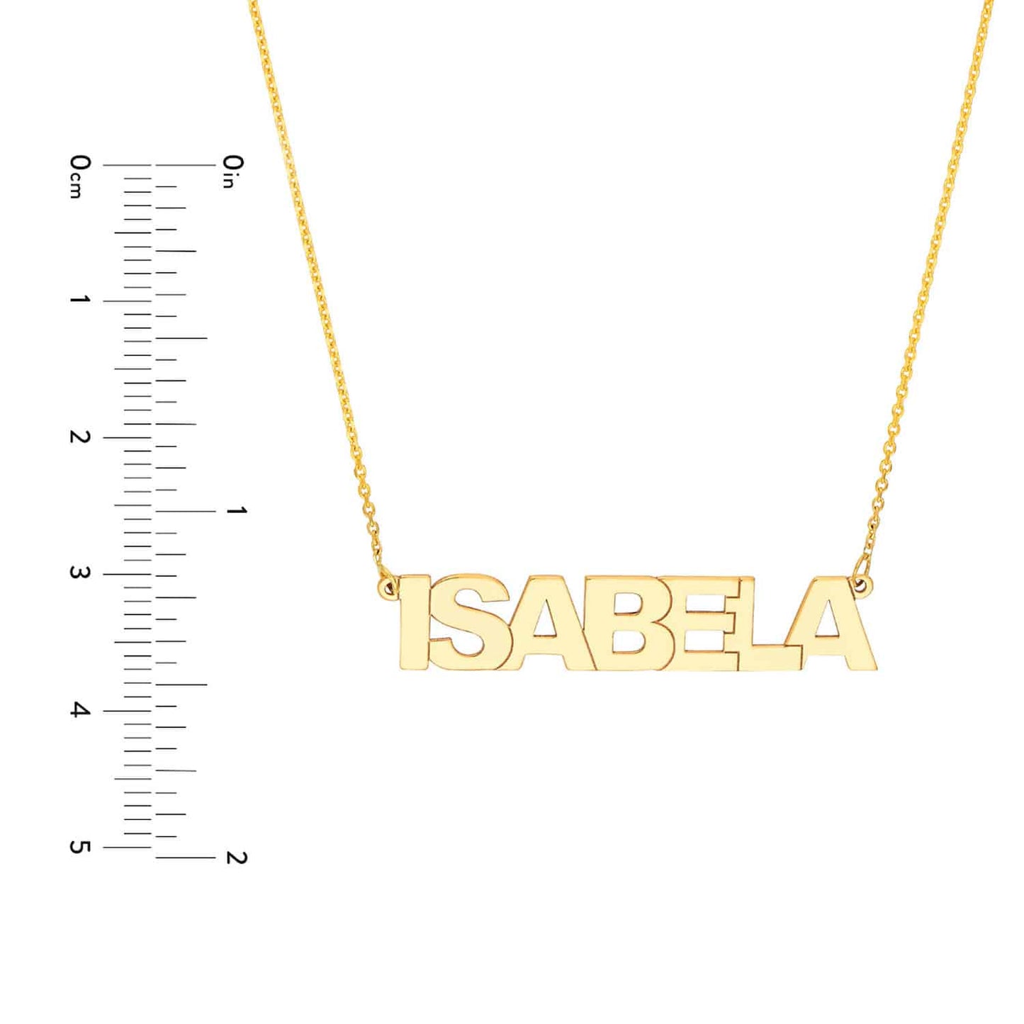 Customizable 14K Yellow White Rose Gold Block Font Nameplate Necklace (Solid Links) 14"-18" Adjustable