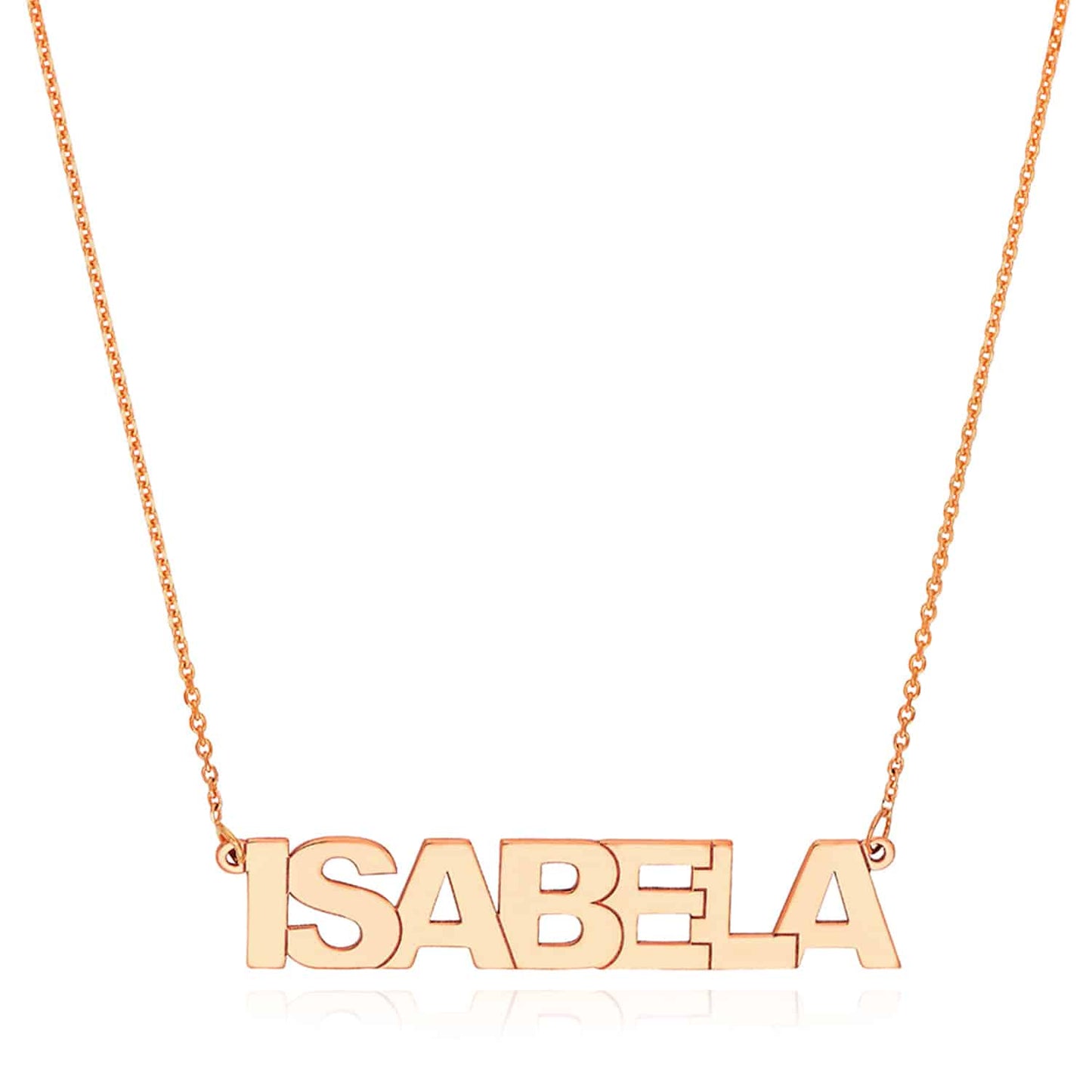 Customizable 14K Yellow White Rose Gold Block Font Nameplate Necklace (Solid Links) 14"-18" Adjustable