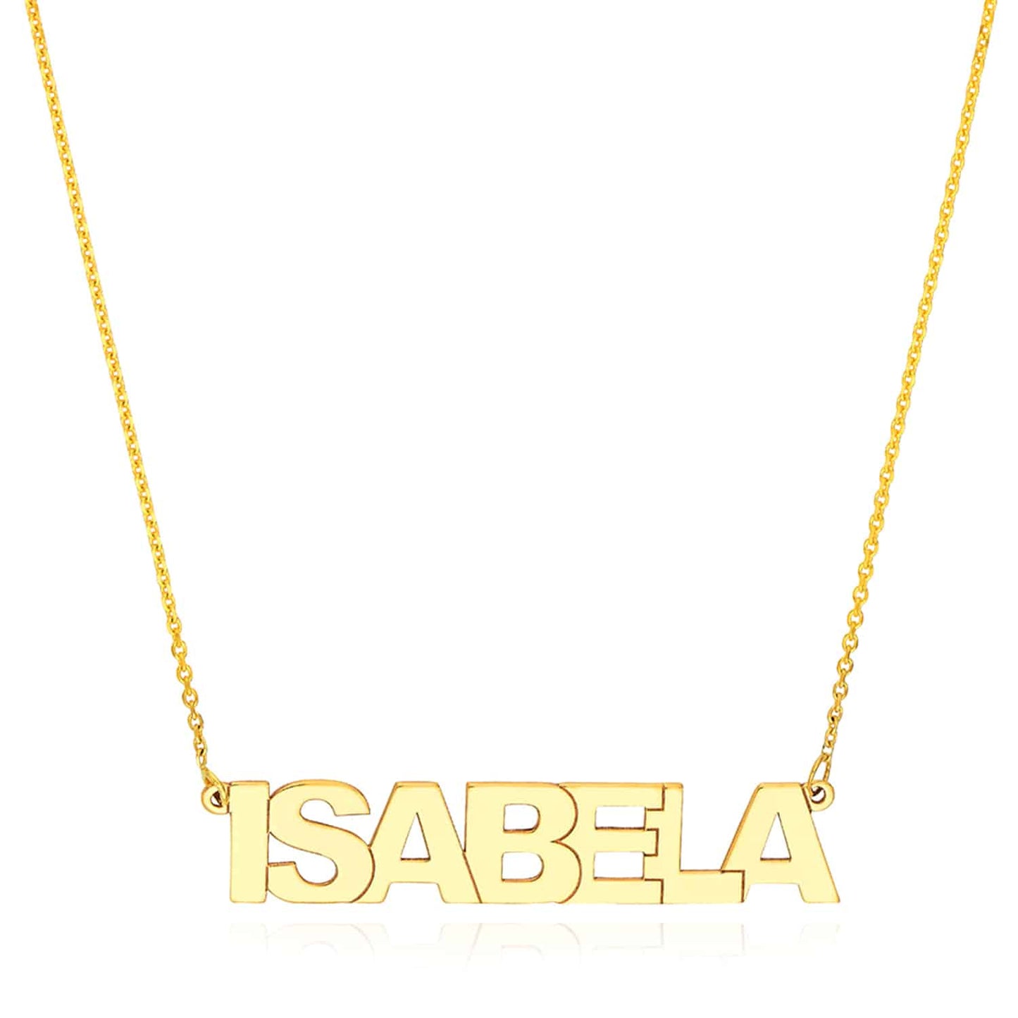 Customizable 14K Yellow White Rose Gold Block Font Nameplate Necklace (Solid Links) 14"-18" Adjustable