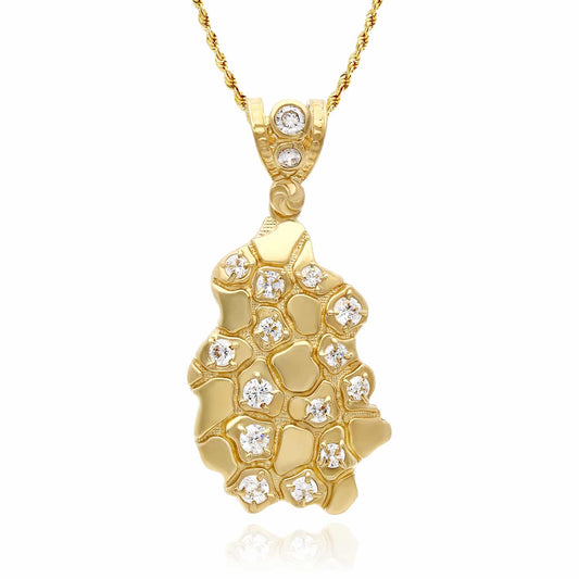 10K Gold CZ Nugget Pendant 1.5"–2.3"