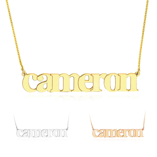 Customizable 14K Yellow Gold Typewriter Nameplate Necklace (Solid Links) 14"-18" Adjustable