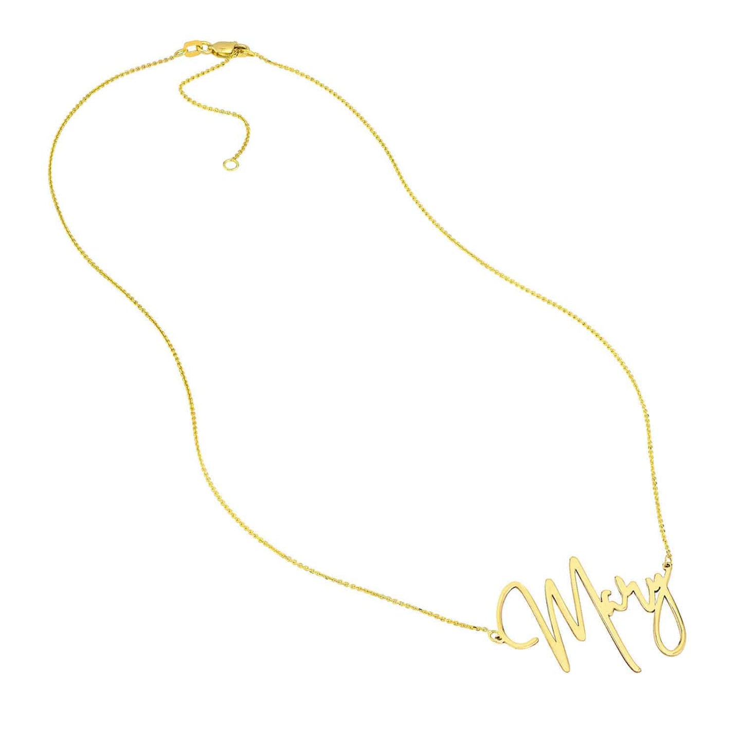 Customizable 14K Yellow Gold Signature Nameplate Necklace (Solid Links) 14"-Adjustable