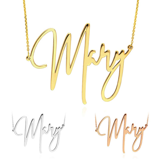Customizable 14K Yellow Gold Signature Nameplate Necklace (Solid Links) 14"-Adjustable
