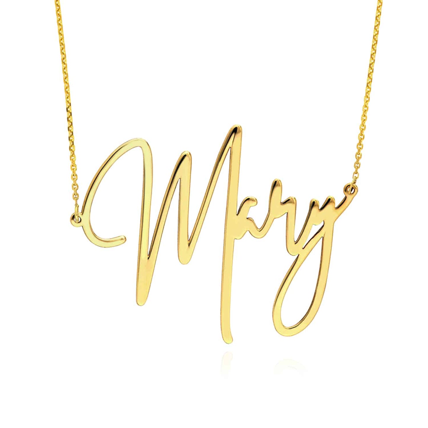 Customizable 14K Yellow Gold Signature Nameplate Necklace (Solid Links) 14"-Adjustable