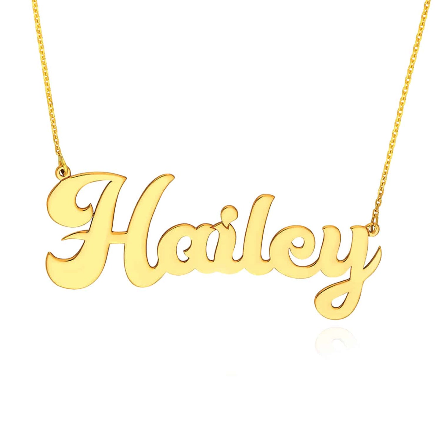 Customizable 14K Yellow Gold Cursive Nameplate Necklace (Solid Links) 14" - 18" Adjustable - WJD Exclusives