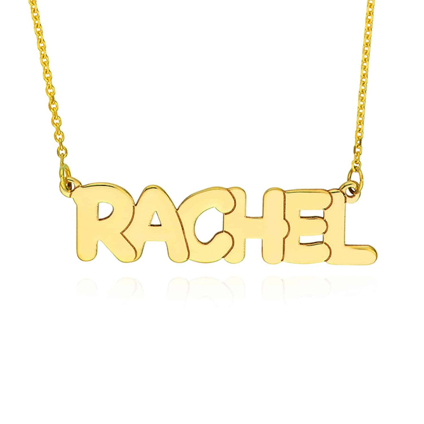 Customizable 14K Yellow White Rose Gold Bubble Style Nameplate Necklace (Solid Links) 14" - 18" Adjustable - WJD Exclusives