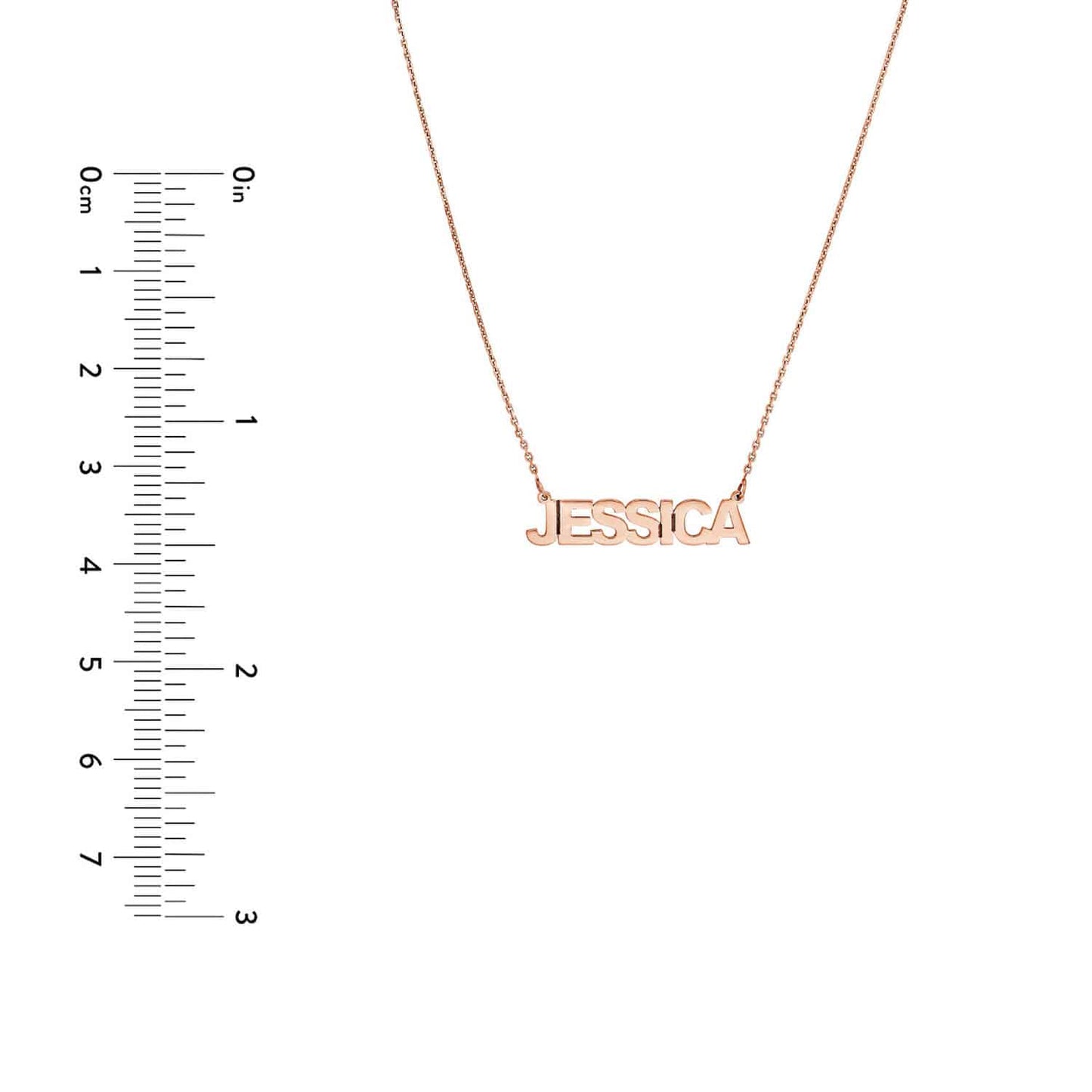Customizable 14K Yellow White Rose Gold Block Style Nameplate Necklace (Solid Links) 14"-18" Adjustable