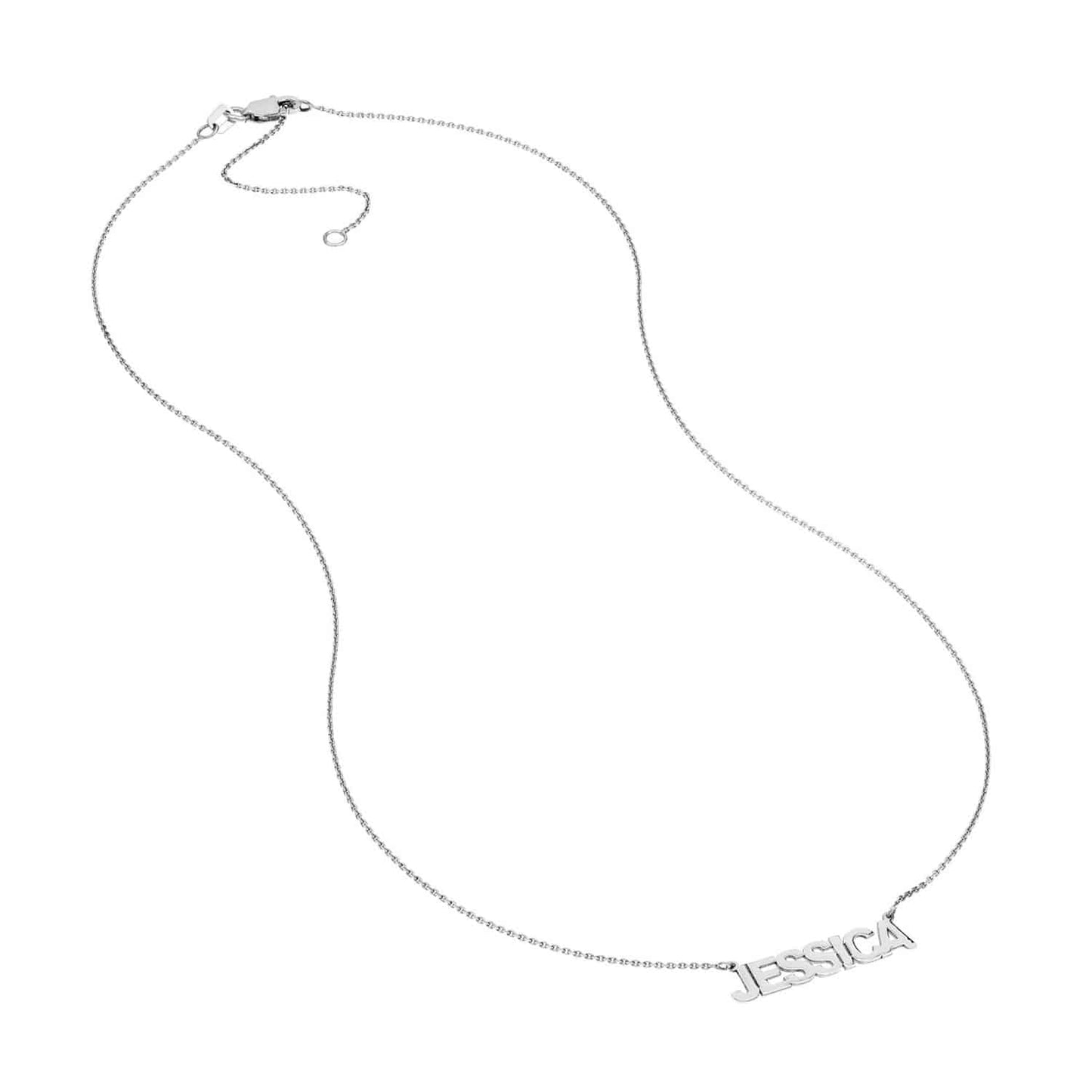 Customizable 14K Yellow White Rose Gold Block Style Nameplate Necklace (Solid Links) 14"-18" Adjustable