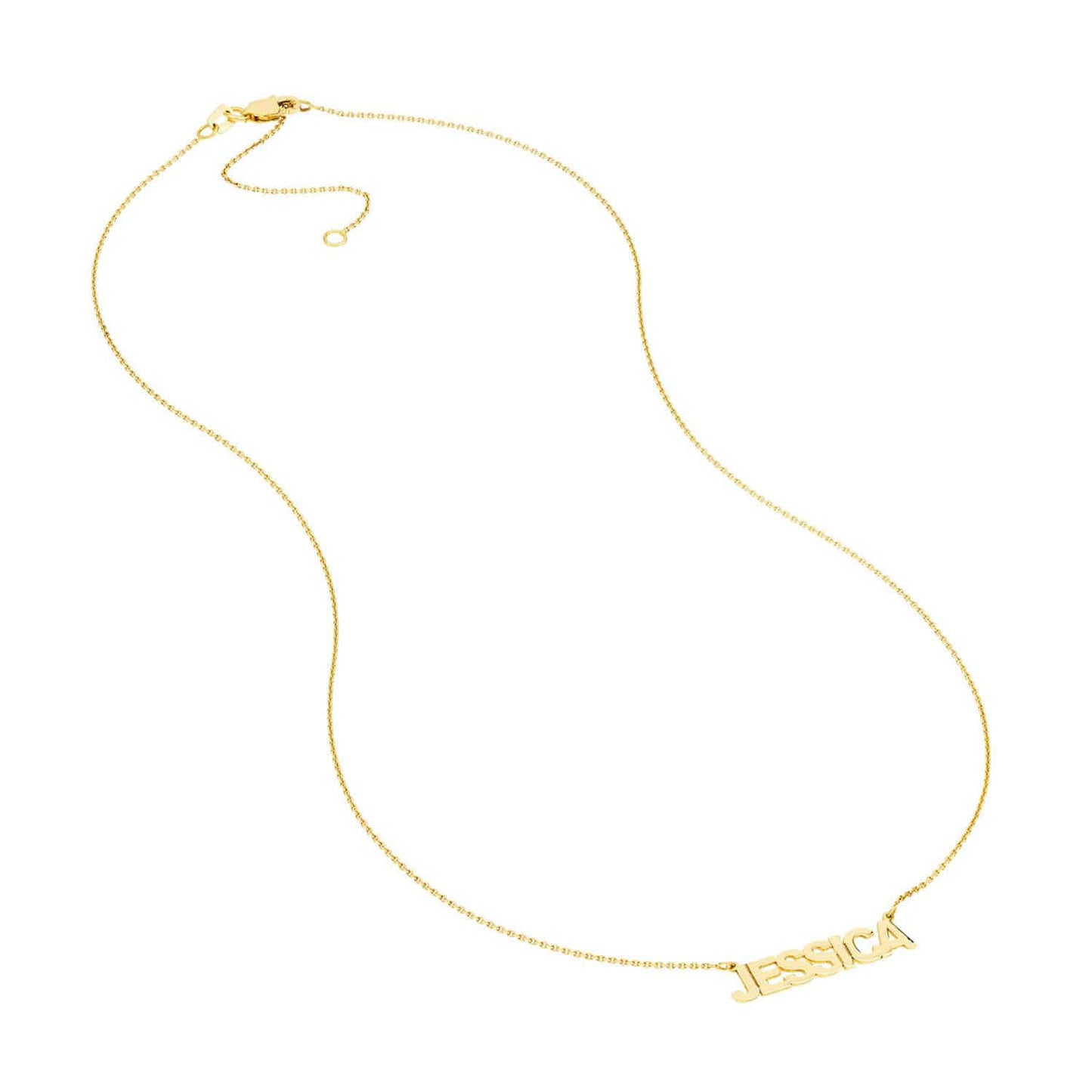 Customizable 14K Yellow White Rose Gold Block Style Nameplate Necklace (Solid Links) 14"-18" Adjustable