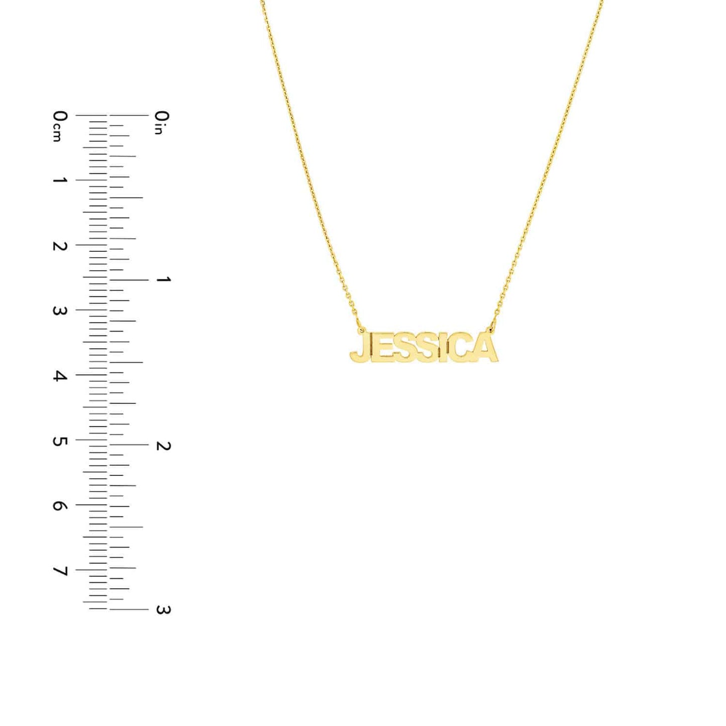 Customizable 14K Yellow White Rose Gold Block Style Nameplate Necklace (Solid Links) 14"-18" Adjustable