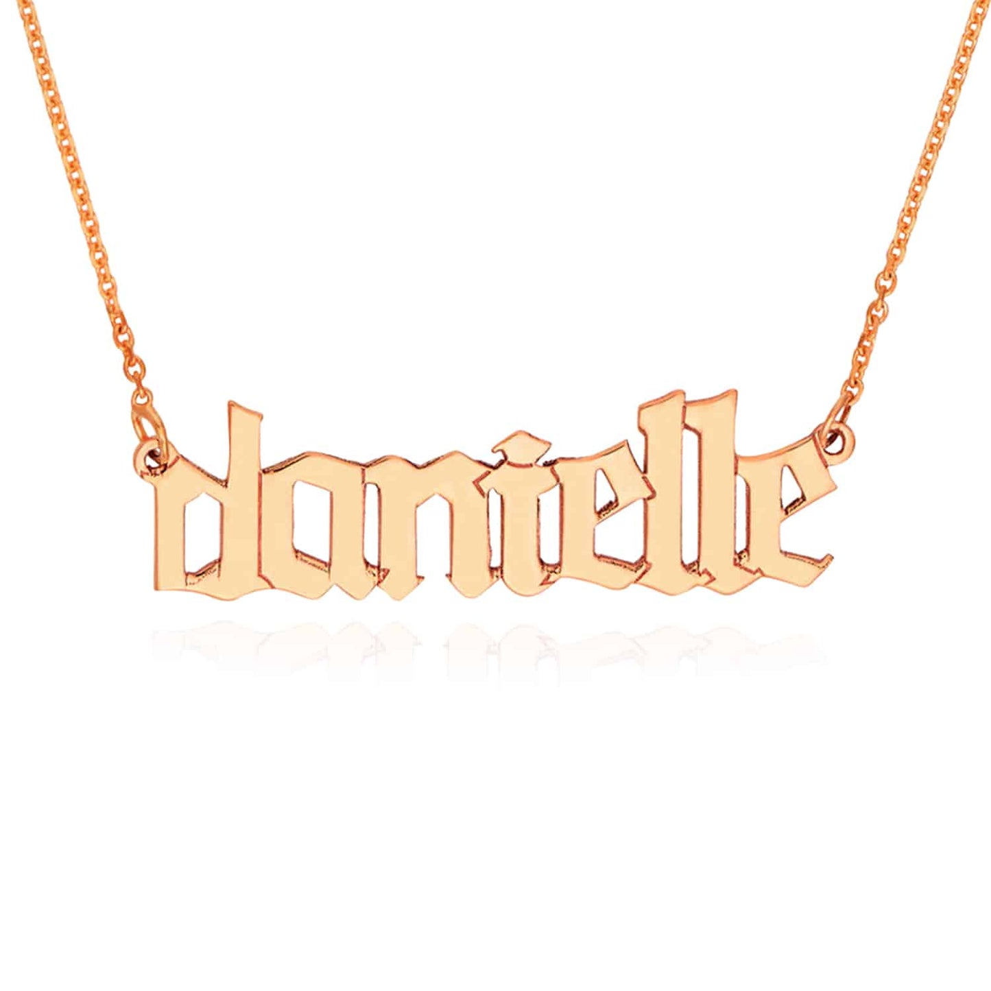Customizable 14K White Rose Gold Gothic Nameplate Necklace (Solid Links) 14" - 18" Adjustable - WJD Exclusives