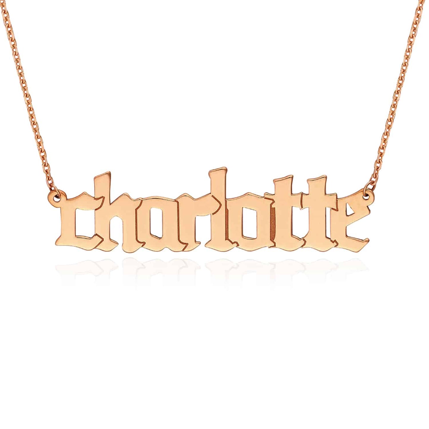 Customizable 14K Yellow White Rose Gold Gothic Nameplate Necklace (Solid Links) 14"-18" Adjustable