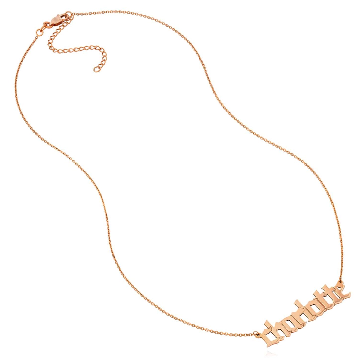 Customizable 14K Yellow White Rose Gold Gothic Nameplate Necklace (Solid Links) 14"-18" Adjustable