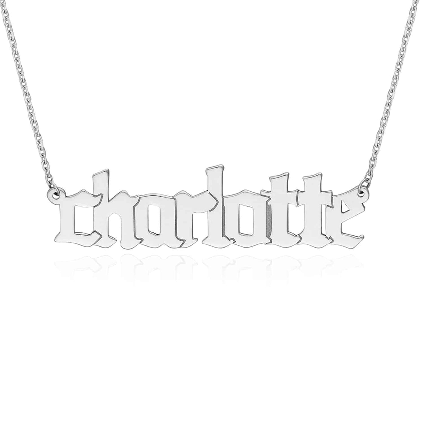 Customizable 14K Yellow White Rose Gold Gothic Nameplate Necklace (Solid Links) 14"-18" Adjustable