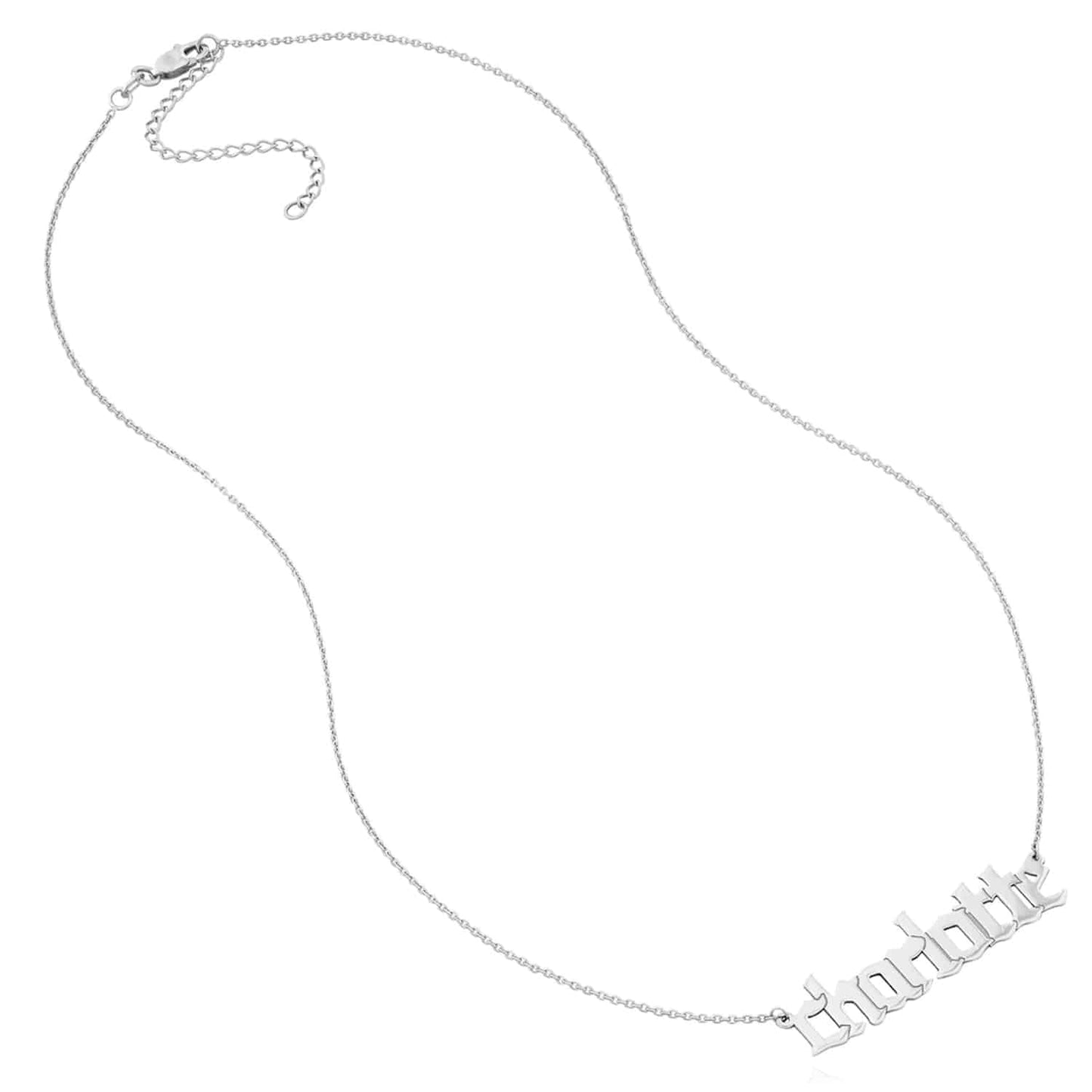 Customizable 14K Yellow White Rose Gold Gothic Nameplate Necklace (Solid Links) 14"-18" Adjustable