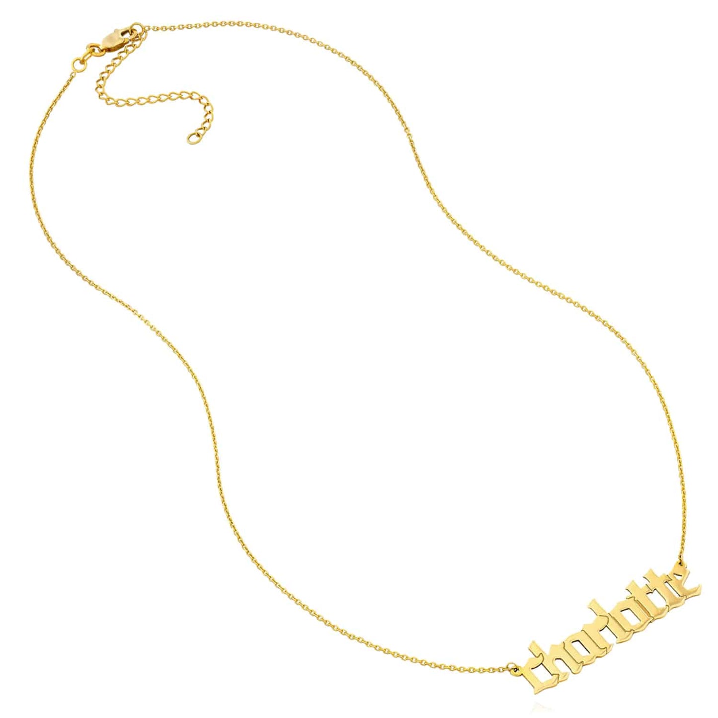 Customizable 14K Yellow White Rose Gold Gothic Nameplate Necklace (Solid Links) 14"-18" Adjustable