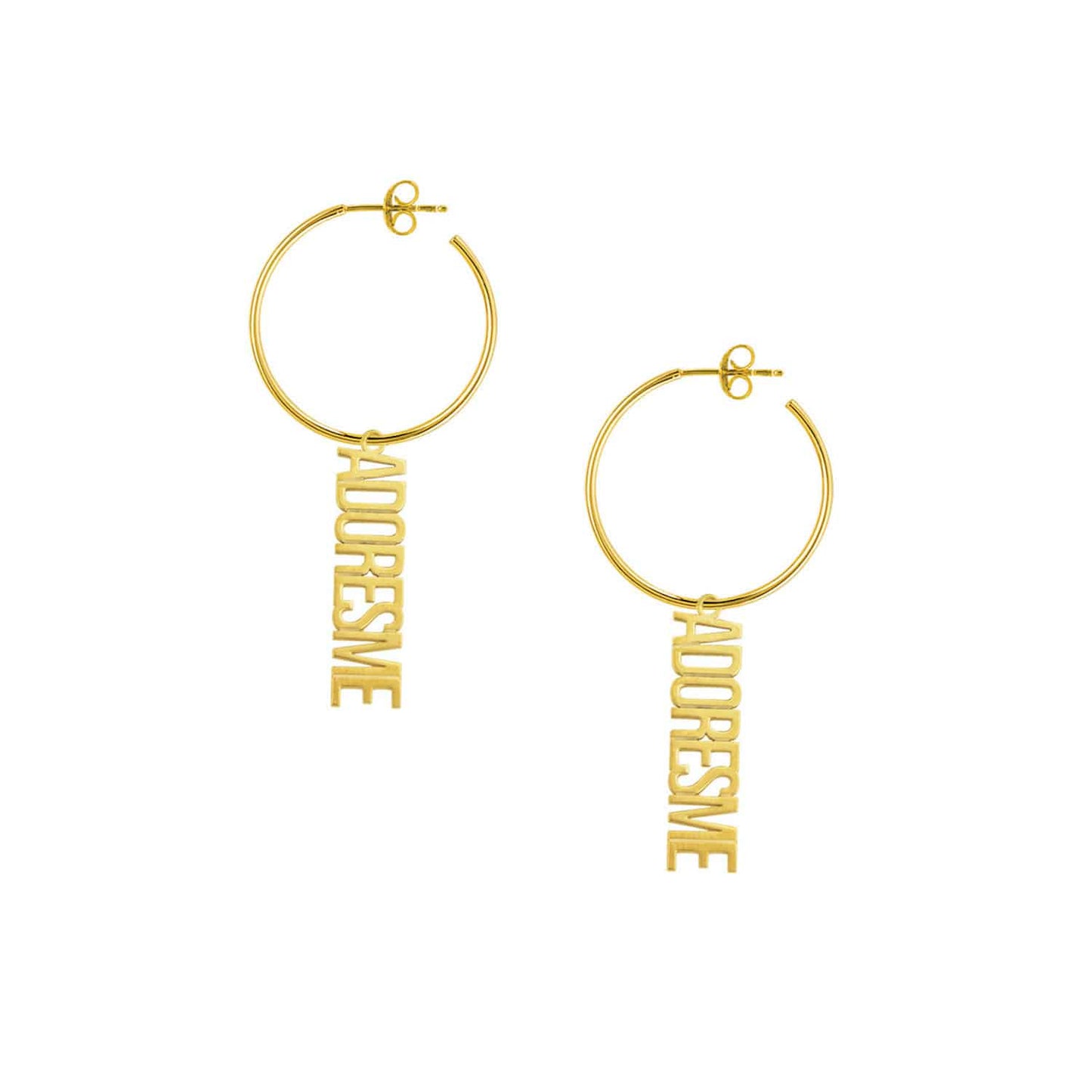Personalized 14K Real Gold Vertical Hoop Nameplate Earrings 5mm