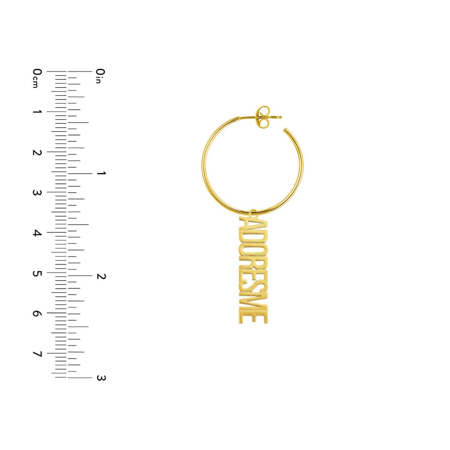 Personalized 14K Real Gold Vertical Hoop Nameplate Earrings 5mm
