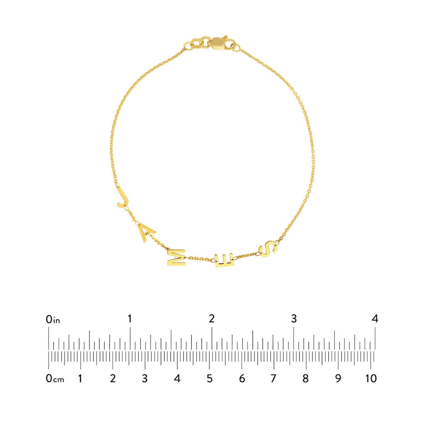 Personalized 14K Real Gold Yellow Station Block Cable Nameplate Initial Bracelet 7.5"