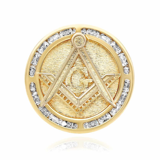 10K Gold Yellow CZ Master Mason Freemason Symbol Signet Ring