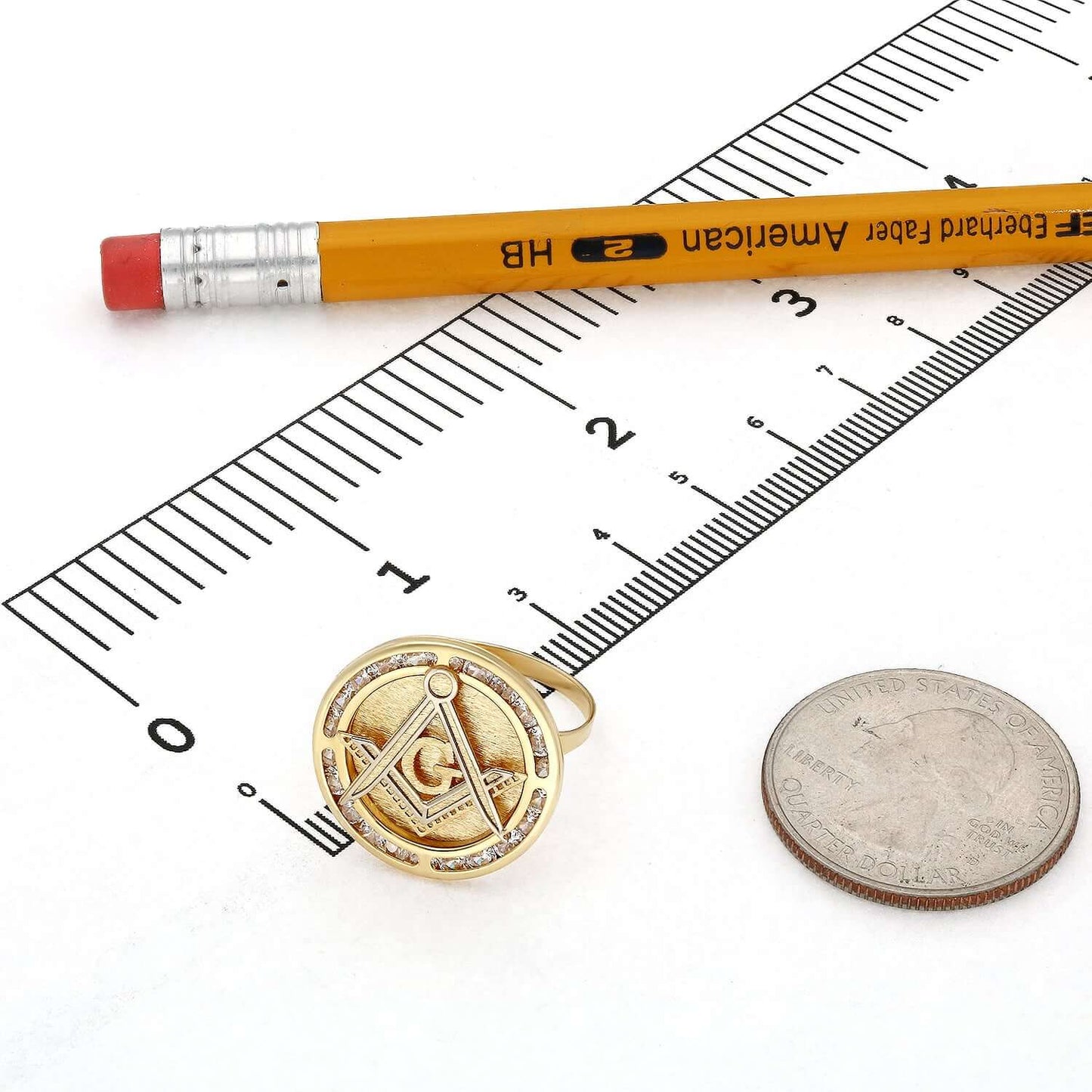 10K Gold Yellow CZ Master Mason Freemason Symbol Signet Ring