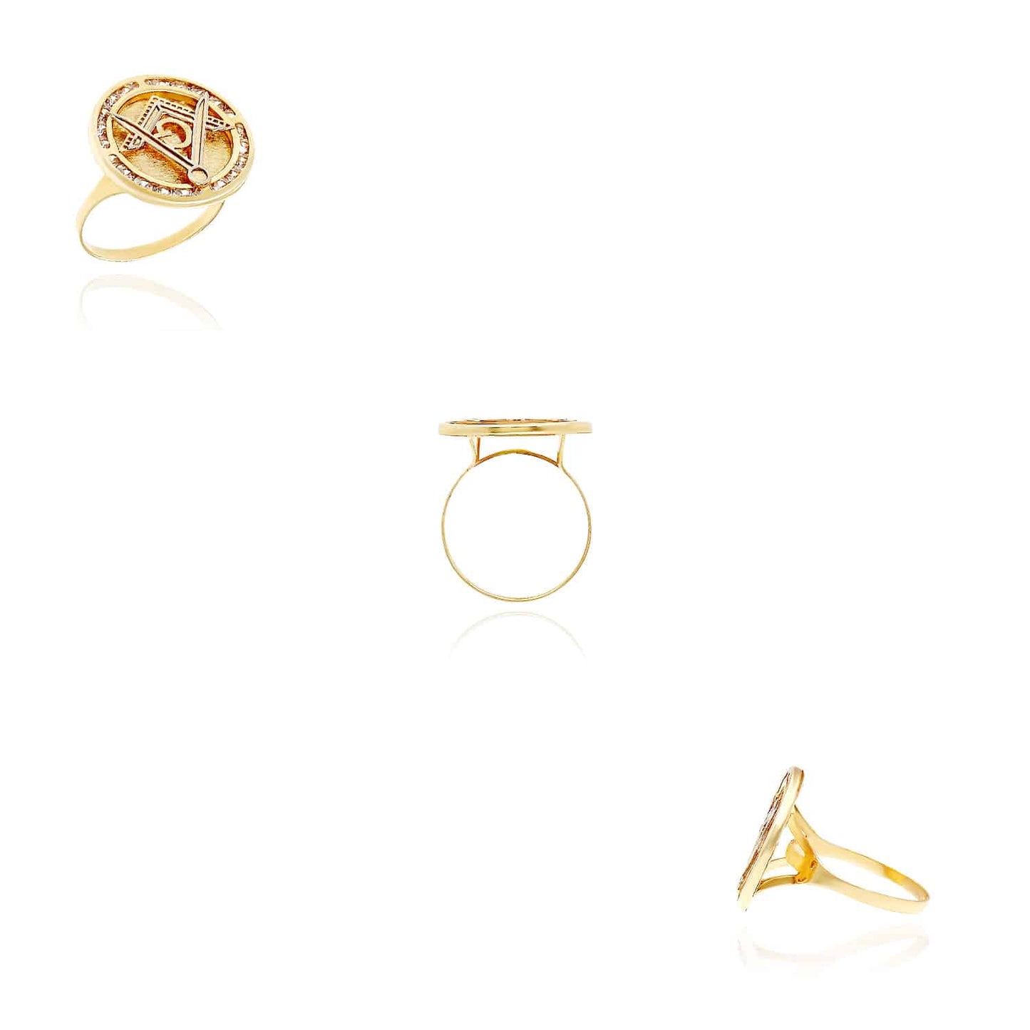 10K Gold Yellow CZ Master Mason Freemason Symbol Signet Ring