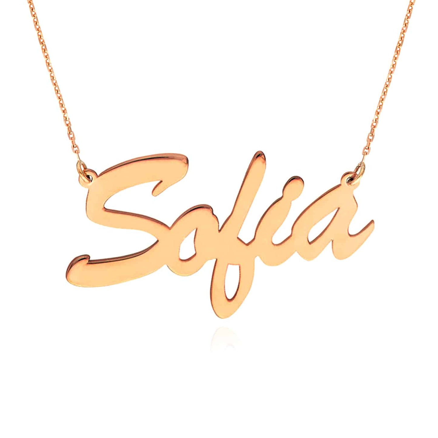 Customizable 14K Yellow White Rose Gold Brush Nameplate Necklace (Solid Links) 14"-18" Adjustable