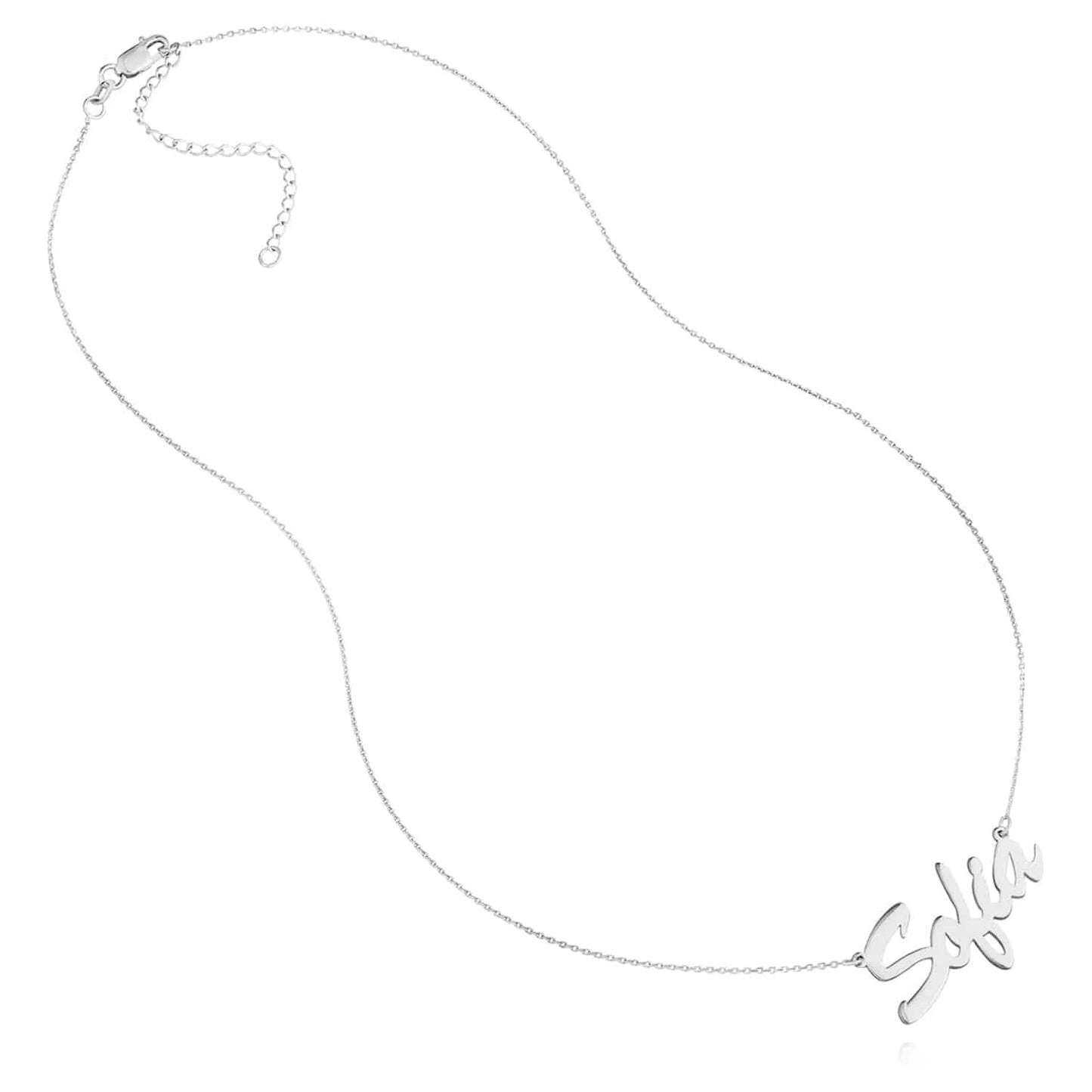 Customizable 14K Yellow White Rose Gold Brush Nameplate Necklace (Solid Links) 14"-18" Adjustable
