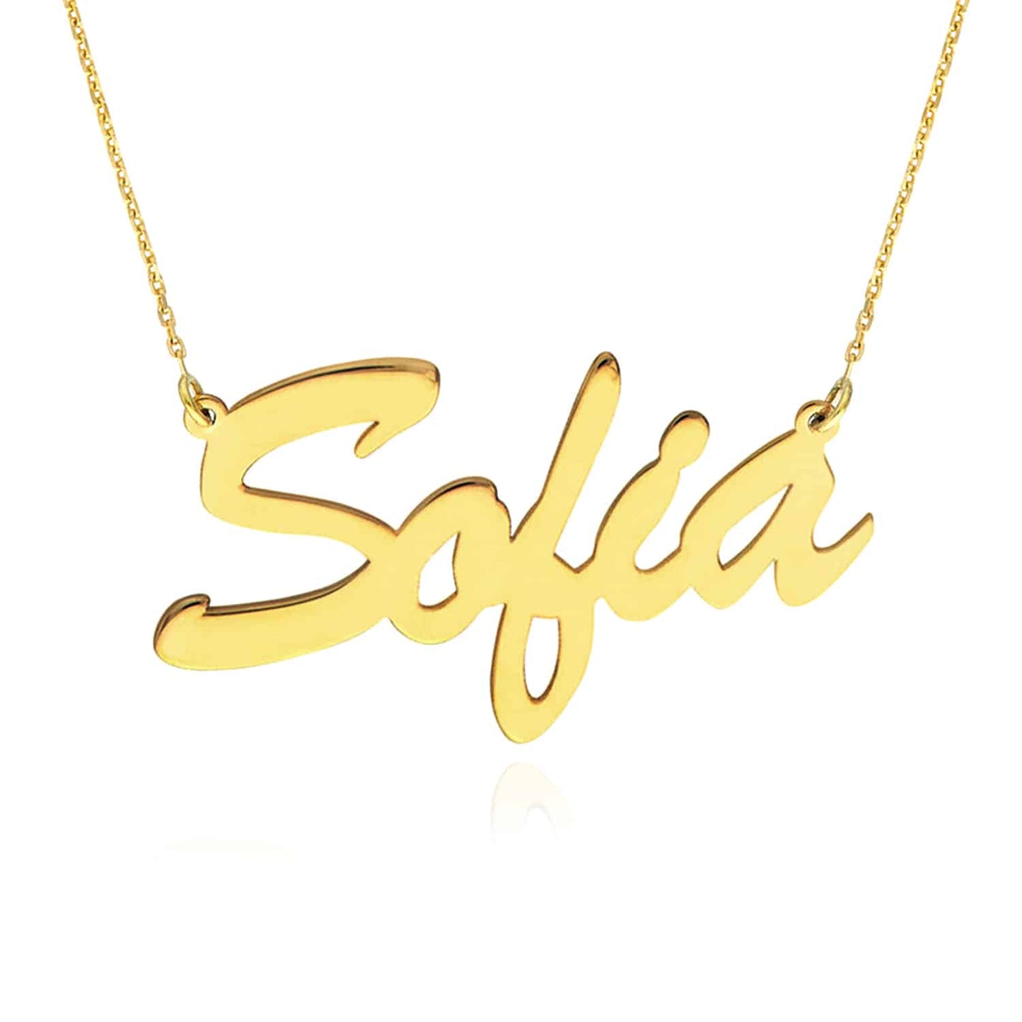Customizable 14K Yellow White Rose Gold Brush Nameplate Necklace (Solid Links) 14"-18" Adjustable