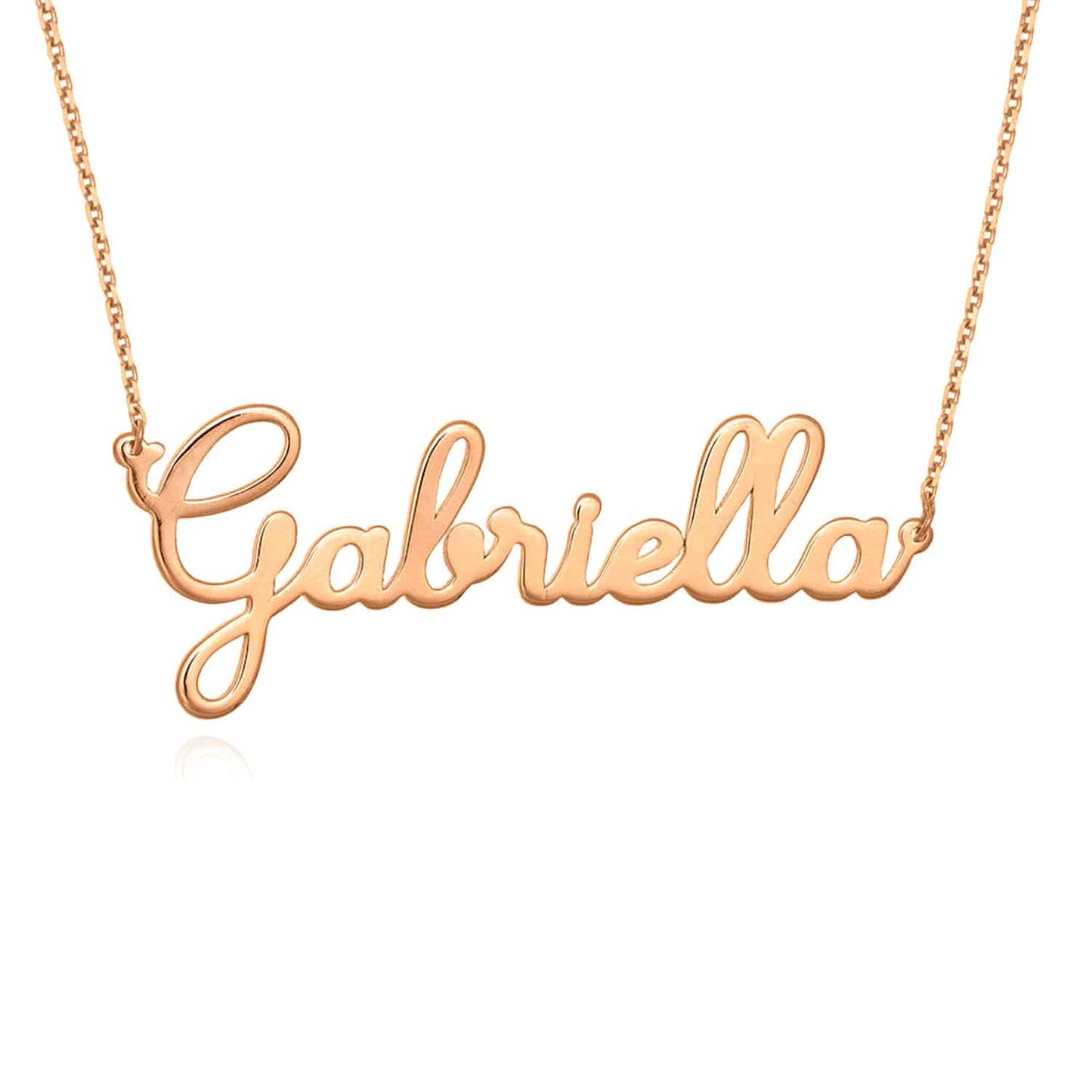 Customizable 14K Yellow White Rose Gold Cursive Nameplate Necklace (Solid Links) 14"-18" Adjustable