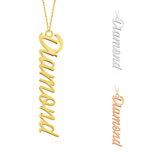 Customizable 14K Yellow White Rose Gold Typewriter Nameplate Necklace (Solid Links) 16", 18"