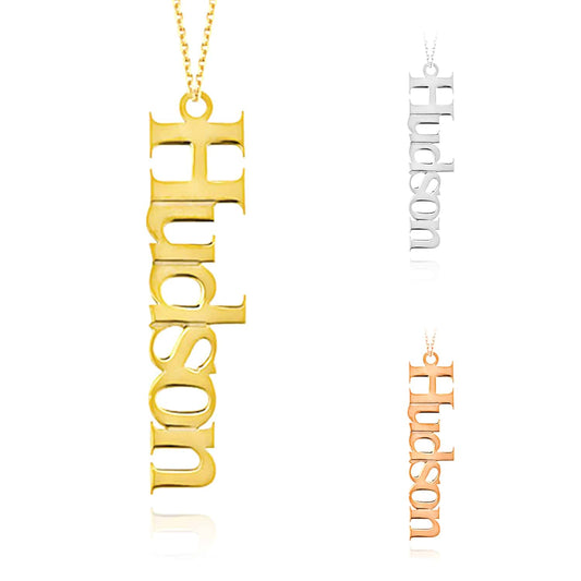 Customizable 14K White Rose Gold Typewriter Nameplate Necklace (Solid Links) 14"-18" Adjustable