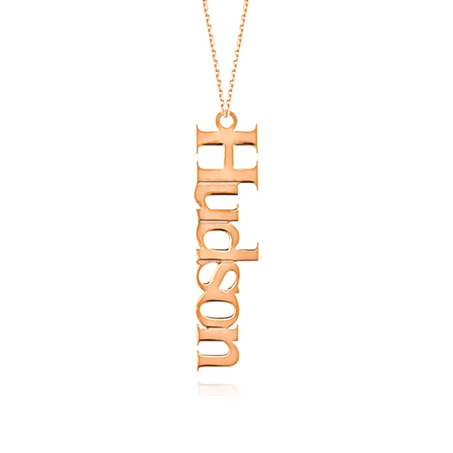 Customizable 14K White Rose Gold Typewriter Nameplate Necklace (Solid Links) 14"-18" Adjustable