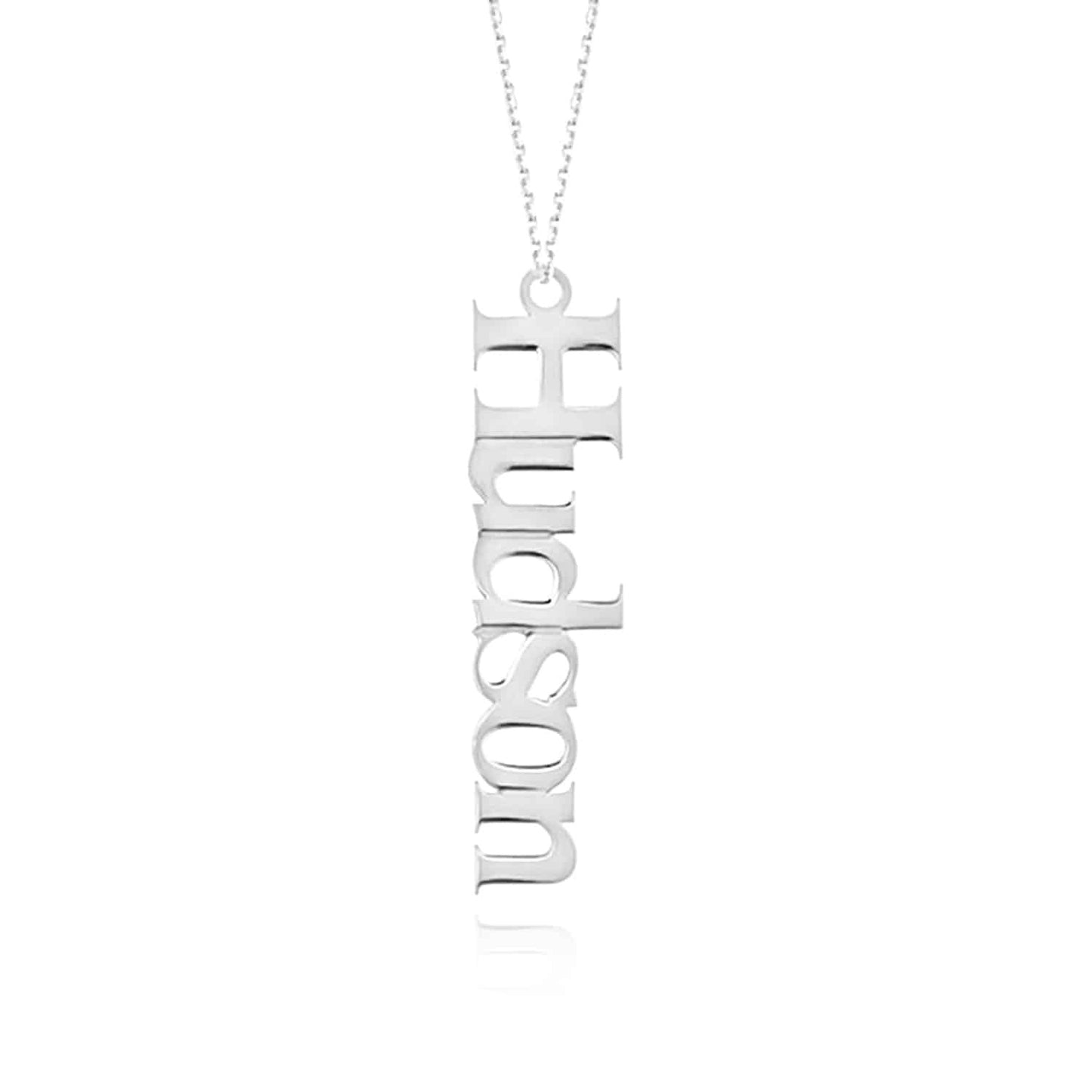Customizable 14K White Rose Gold Typewriter Nameplate Necklace (Solid Links) 14"-18" Adjustable