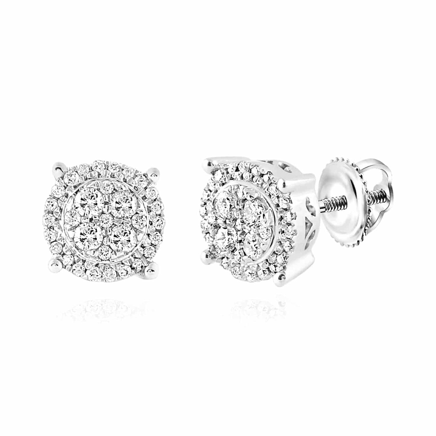 Natural Diamond 10K Gold Yellow White Round Cluster Stud Earrings 6.6-9mm
