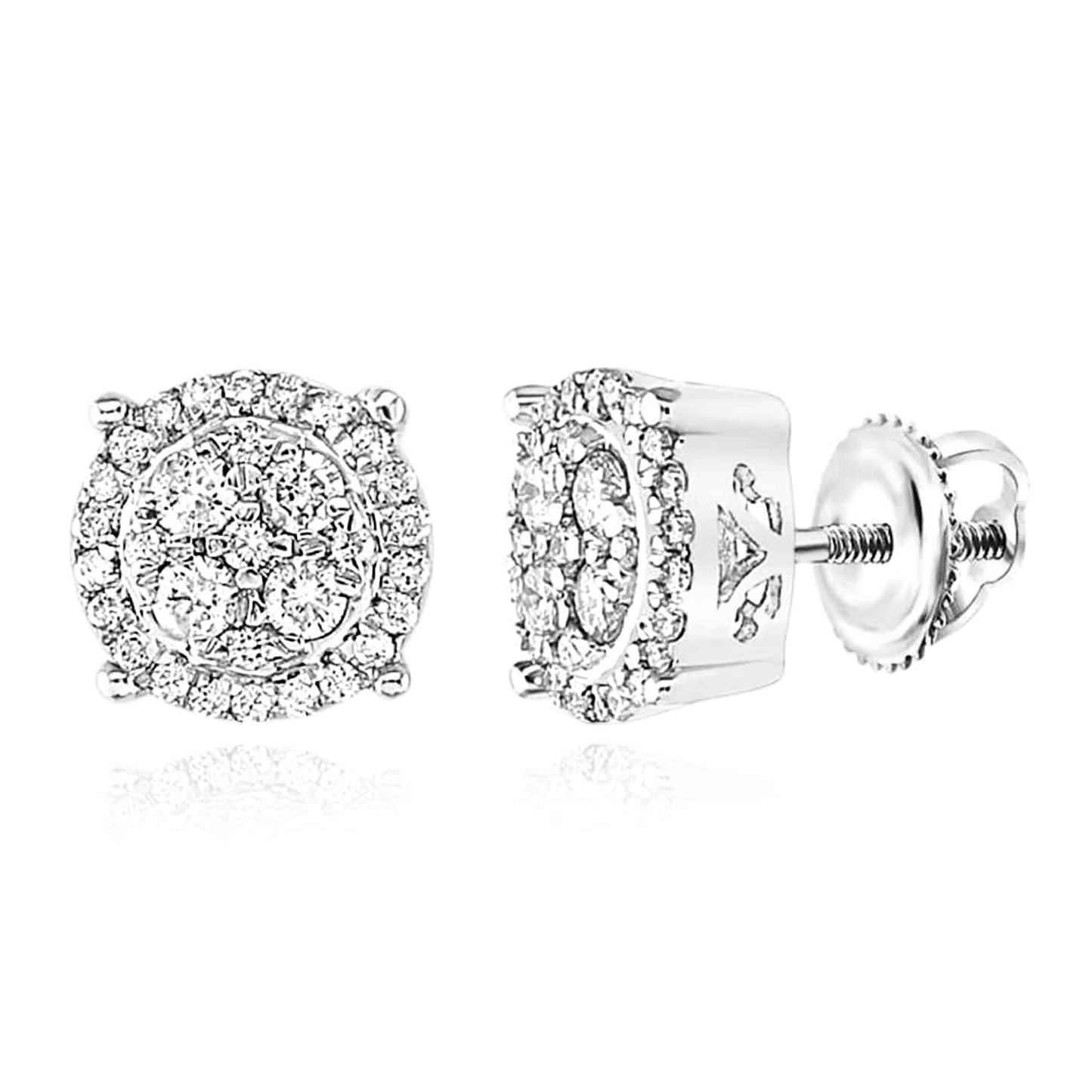 Natural Diamond 10K Gold Yellow White Round Cluster Stud Earrings 6.6-9mm