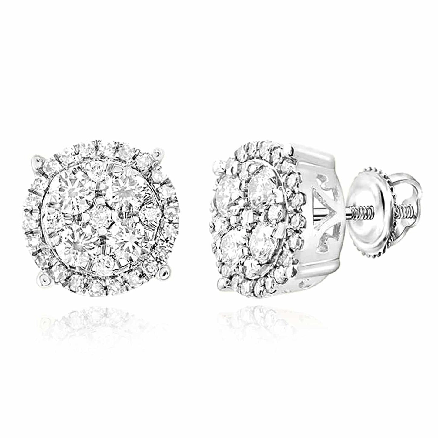 Natural Diamond 10K Gold Yellow White Round Cluster Stud Earrings 6.6-9mm