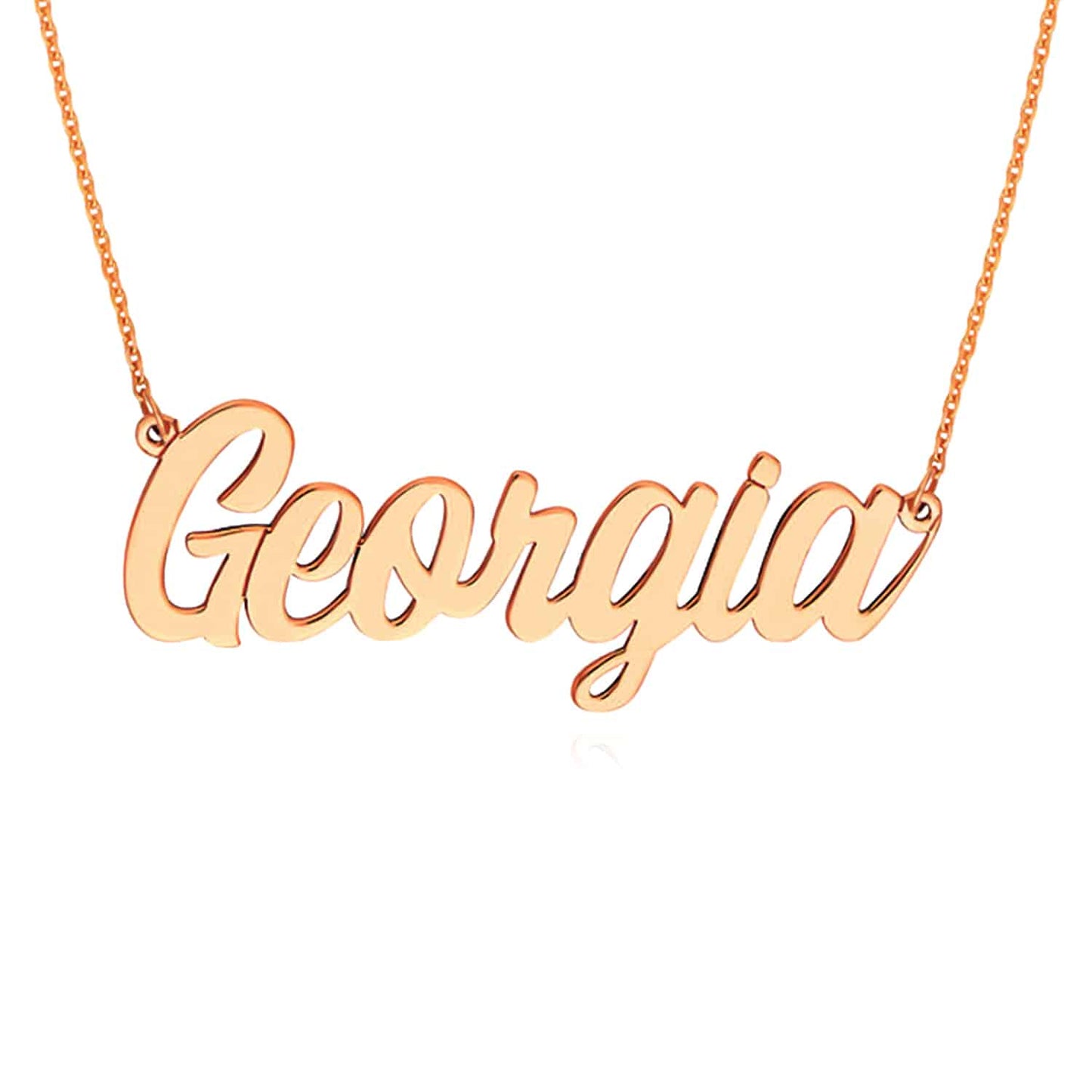 Customizable 14K Yellow White Rose Gold Script Nameplate Necklace (Solid Links) 14"-18" Adjustable
