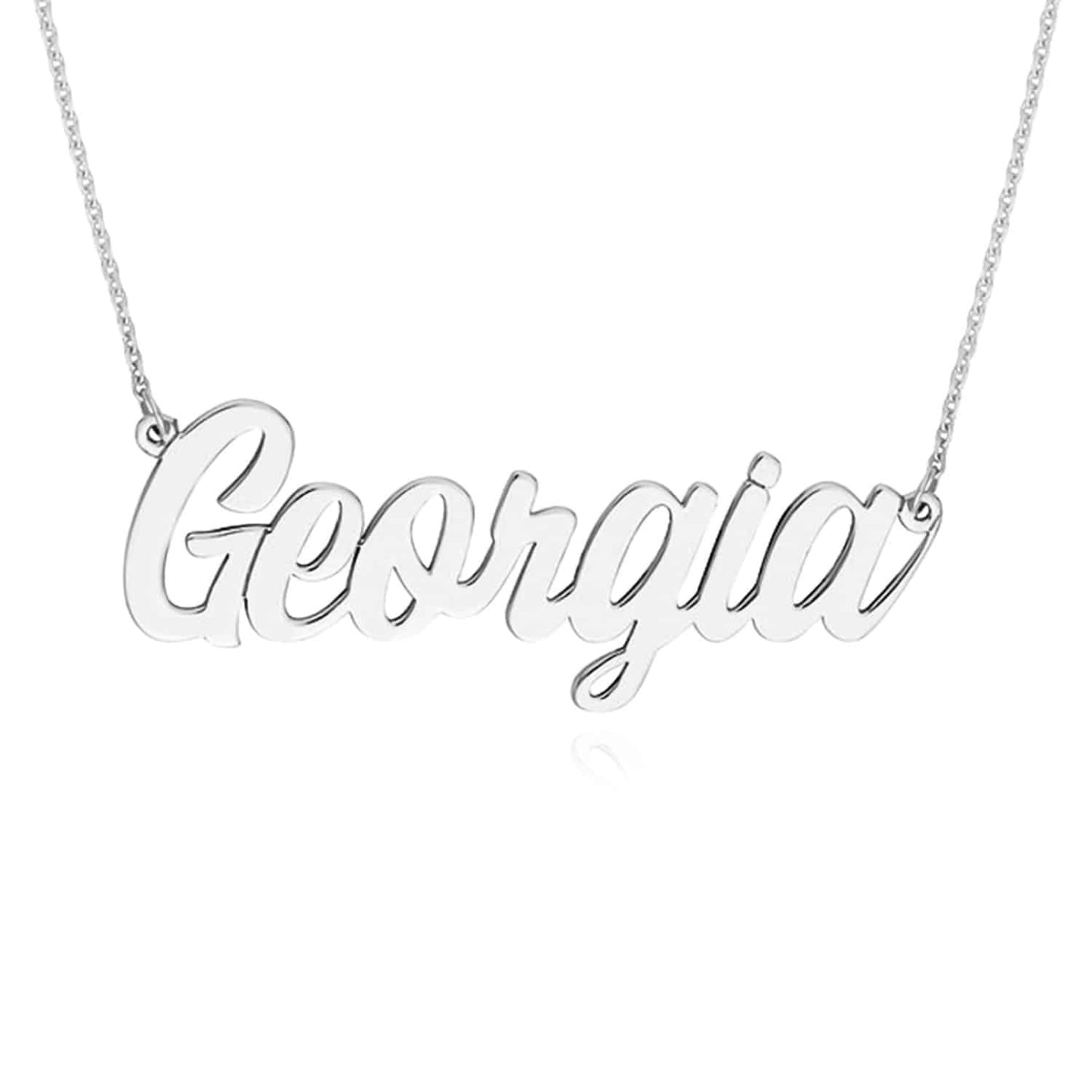 Customizable 14K Yellow White Rose Gold Script Nameplate Necklace (Solid Links) 14"-18" Adjustable