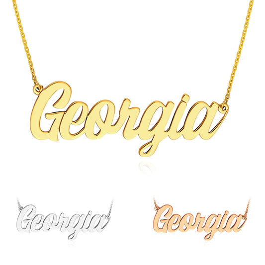 Customizable 14K Yellow White Rose Gold Script Nameplate Necklace (Solid Links) 14"-18" Adjustable
