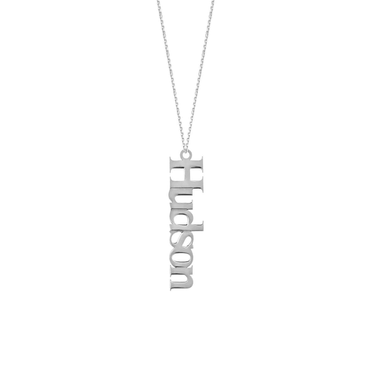 Customizable 14K Yellow Gold White Rose Vertical Nameplate 14"-18" Adjustable Necklace