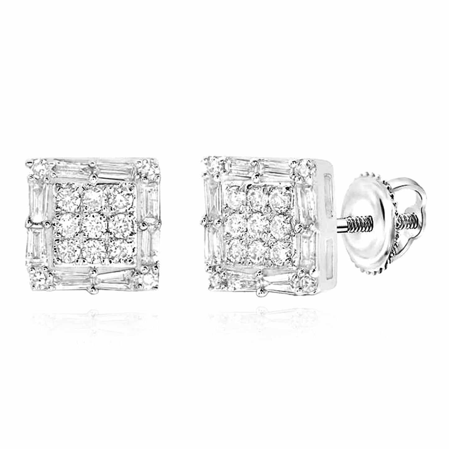 .50CTW Natural Diamond 10K Gold Yellow White Baguette Square Stud Earrings 7.5mm