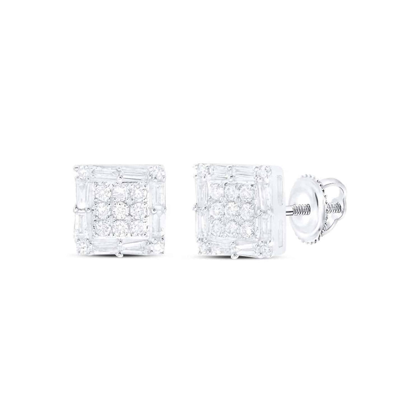 .50CTW Natural Diamond 10K Gold Yellow White Baguette Square Stud Earrings 7.5mm